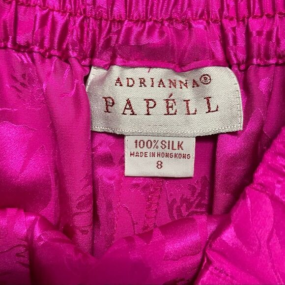 Adrianna Papell Fuchsia Pink Silk Skirt With Floral Design Size 8 - Picture 2 of 10